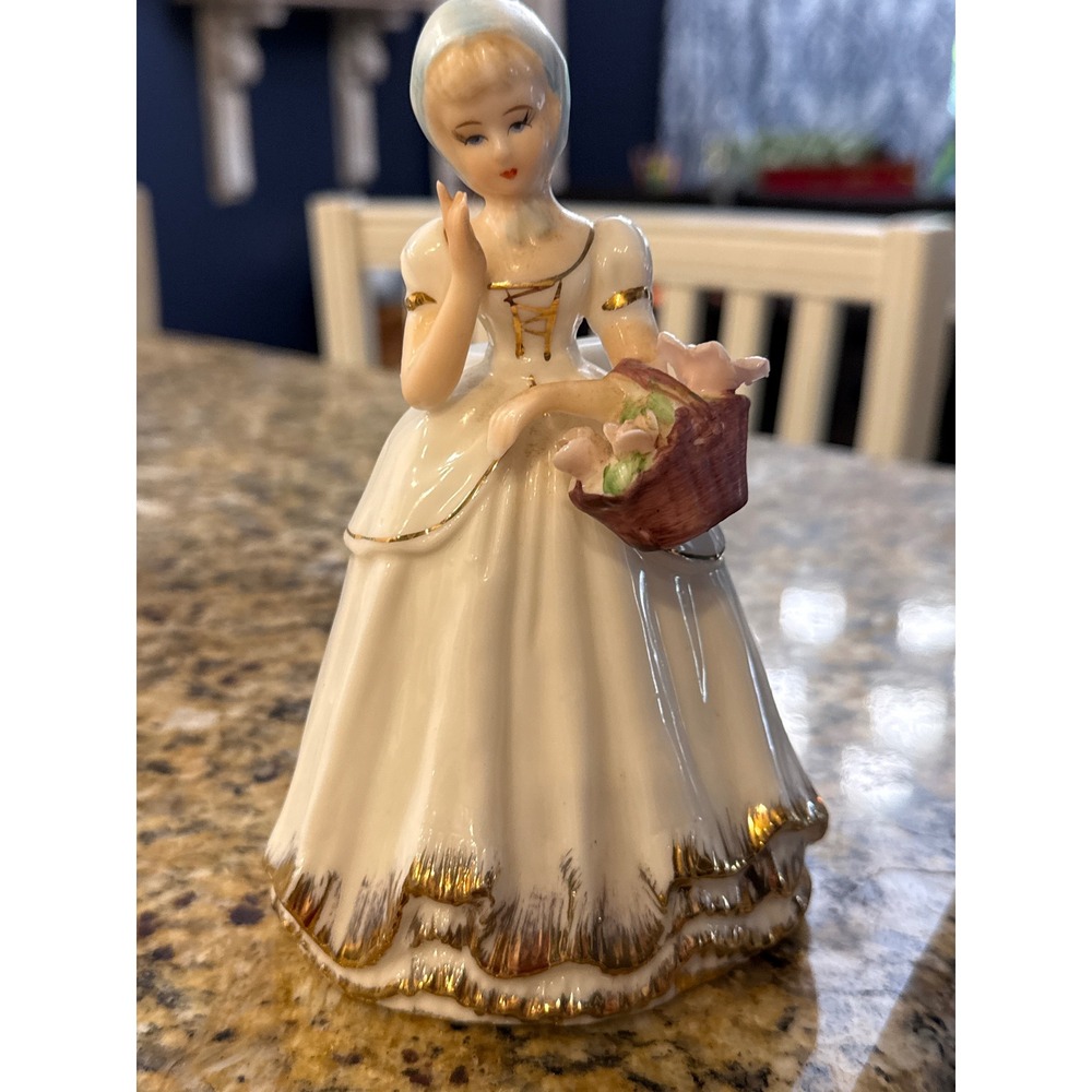 Vintage Our Own Import Japan Porcelain Colonial Lady Figurine Gold Gilt 5.75in